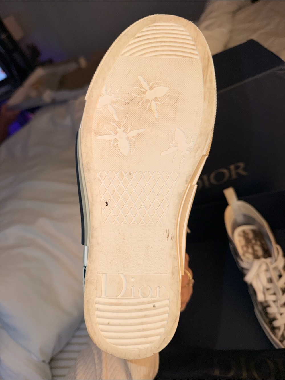Dior Beige and White Dior Oblique high-Top Sneakers - Picture 3 of 7